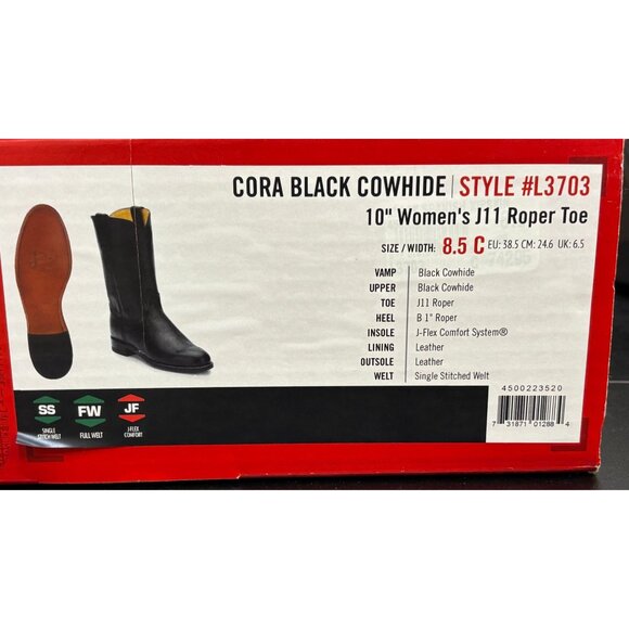 Justin Black Leather Western Boots Size 8.5 - Picture 12 of 12